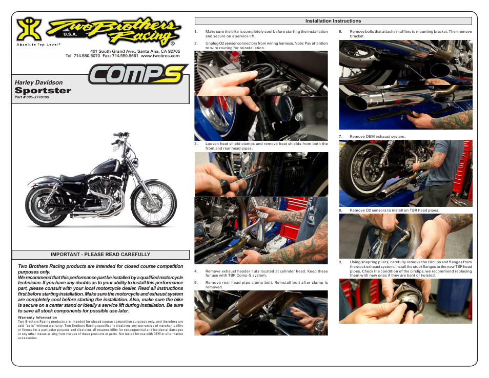 Two Brothers Racing Harley Davidson Sportster User Manual | 2 pages