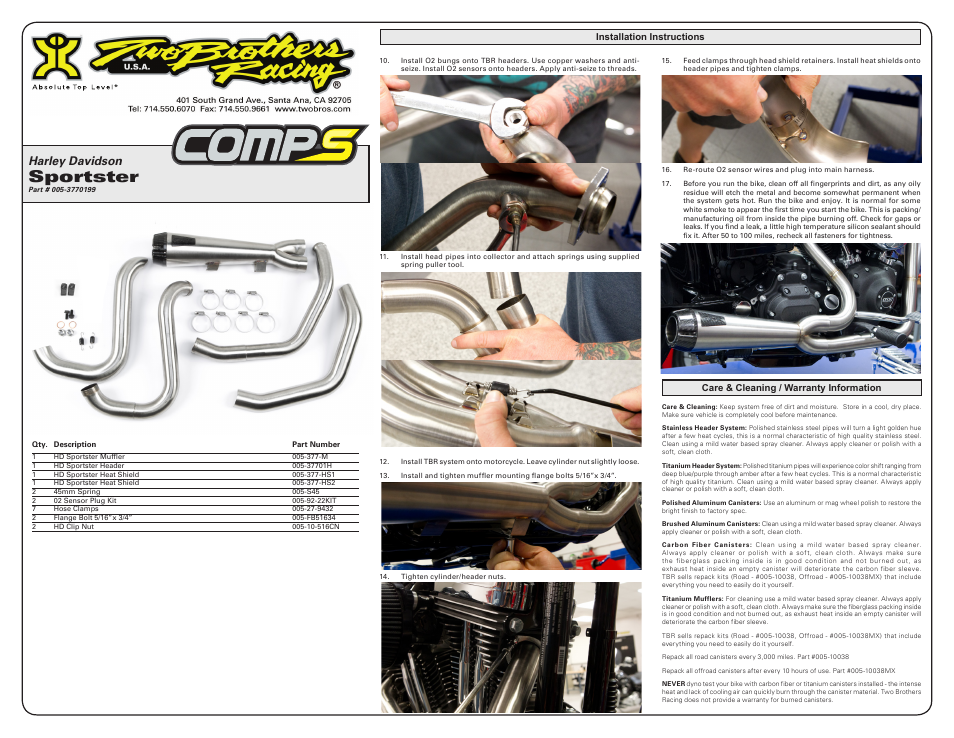 Sportster, Harley davidson | Two Brothers Racing Harley Davidson Sportster User Manual | Page 2 / 2