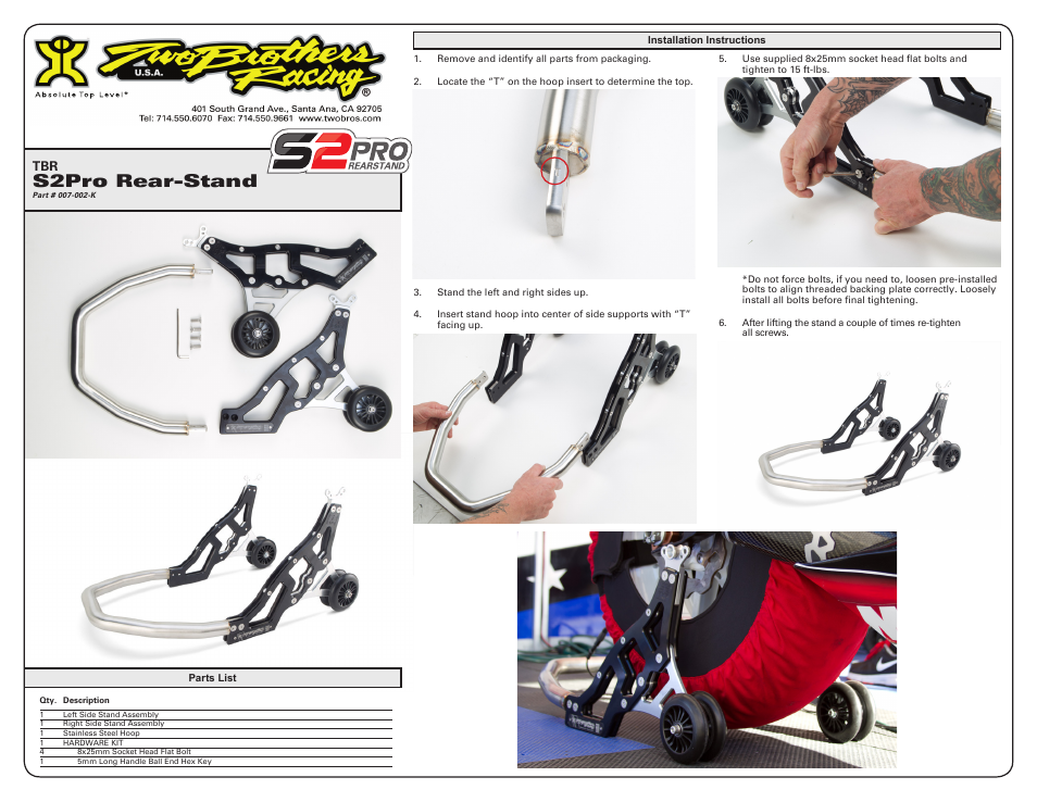 Two Brothers Racing S2 Pro User Manual | 1 page