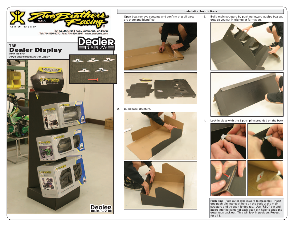 Two Brothers Racing 3 Pipe Cardboard Display User Manual | 2 pages