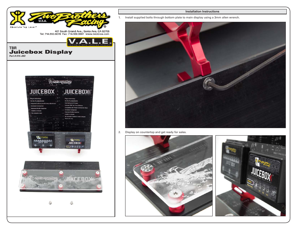 Two Brothers Racing Juice Box Counter Display User Manual | 1 page