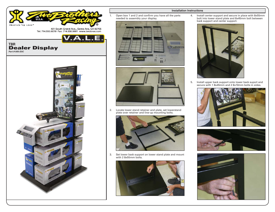 Two Brothers Racing Dealer Floor Display User Manual | 2 pages