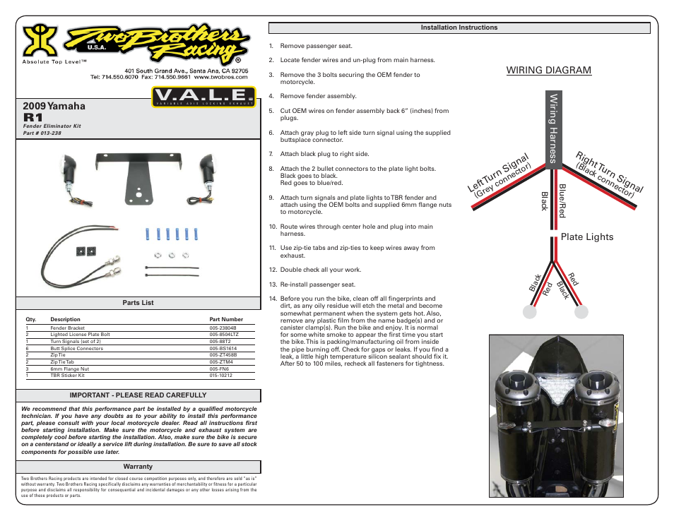 Two Brothers Racing Yamaha R1 FE User Manual | 1 page