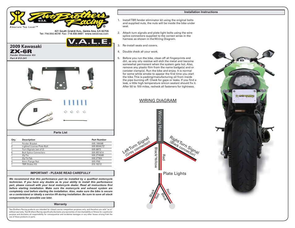 Two Brothers Racing Kawasaki ZX-6R FE User Manual | 1 page