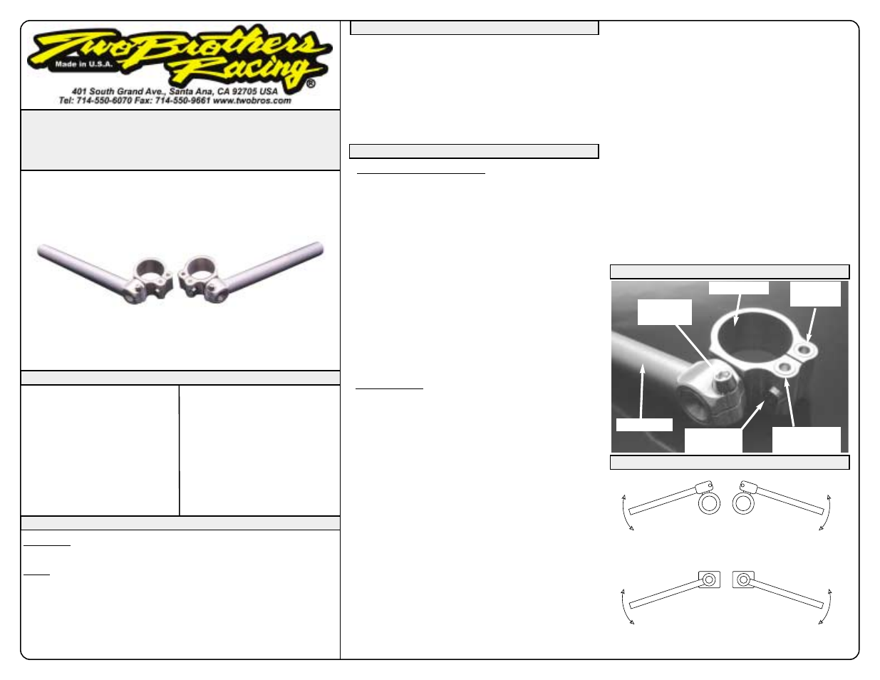 Two Brothers Racing V.3 Racing Handlebar User Manual | 1 page