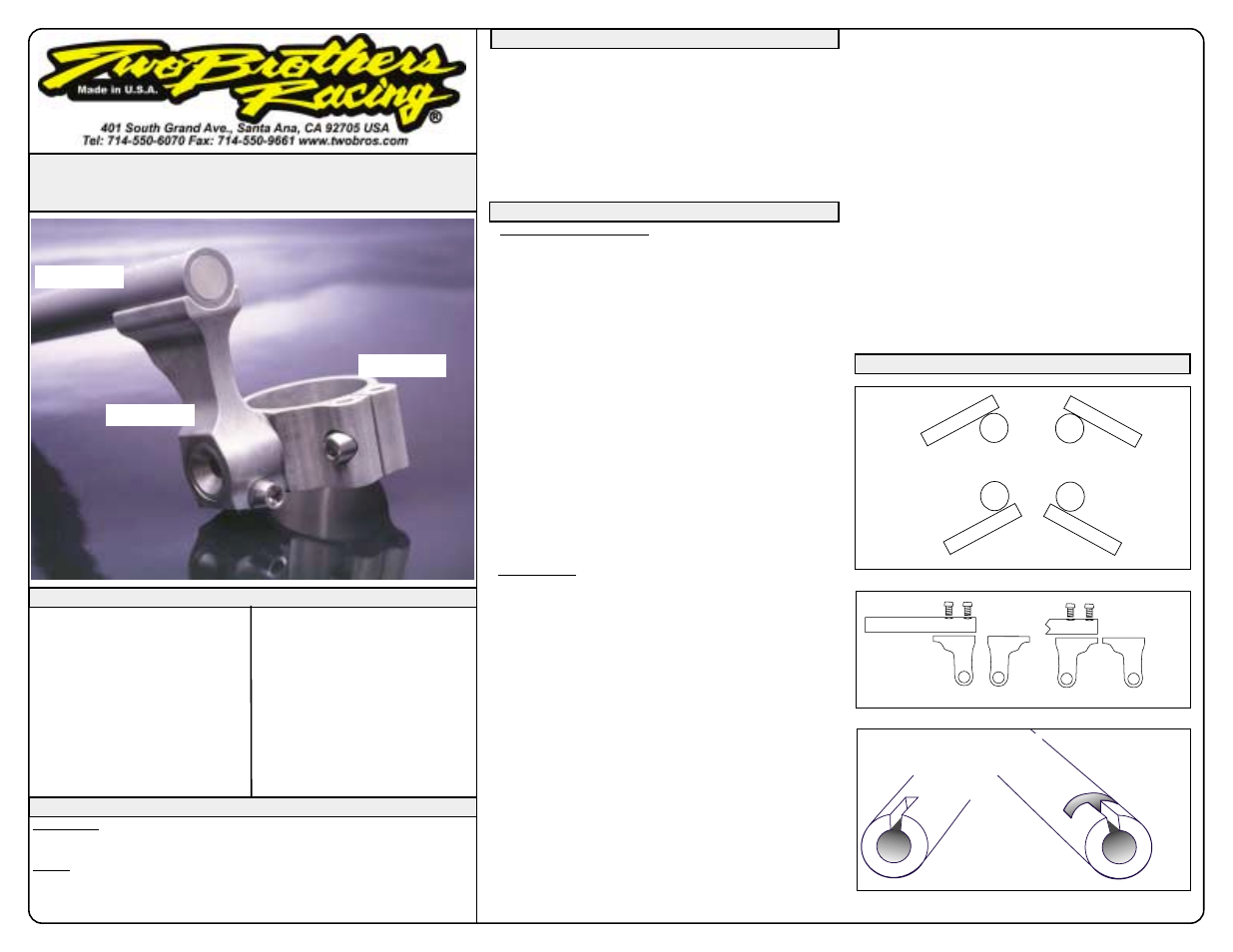 Two Brothers Racing V.3 Riser Handlebar User Manual | 1 page