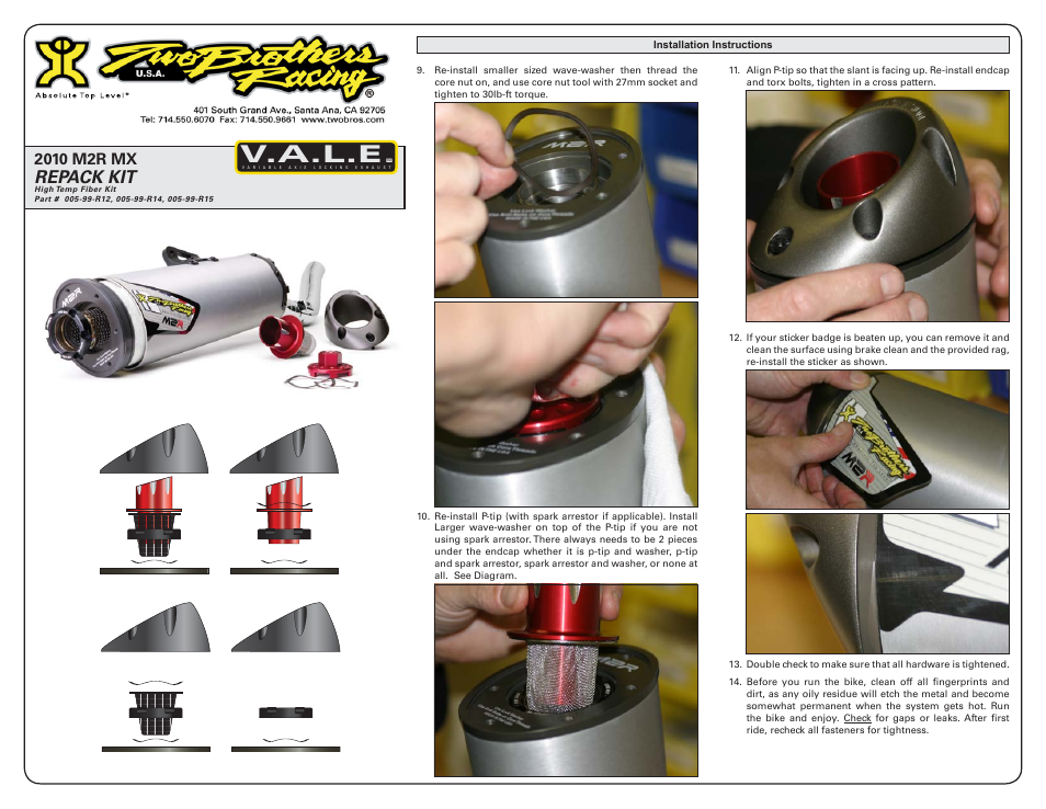 V.a.l.e, Repack kit | Two Brothers Racing M2R MX User Manual | Page 2 / 2