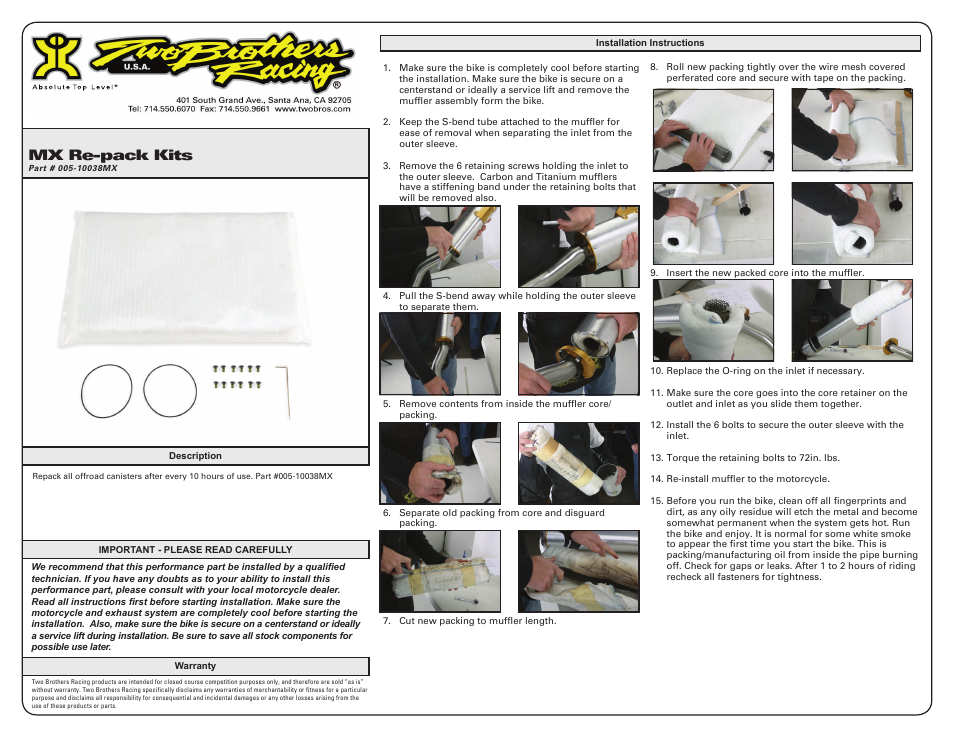 Two Brothers Racing MX/ATV User Manual | 1 page