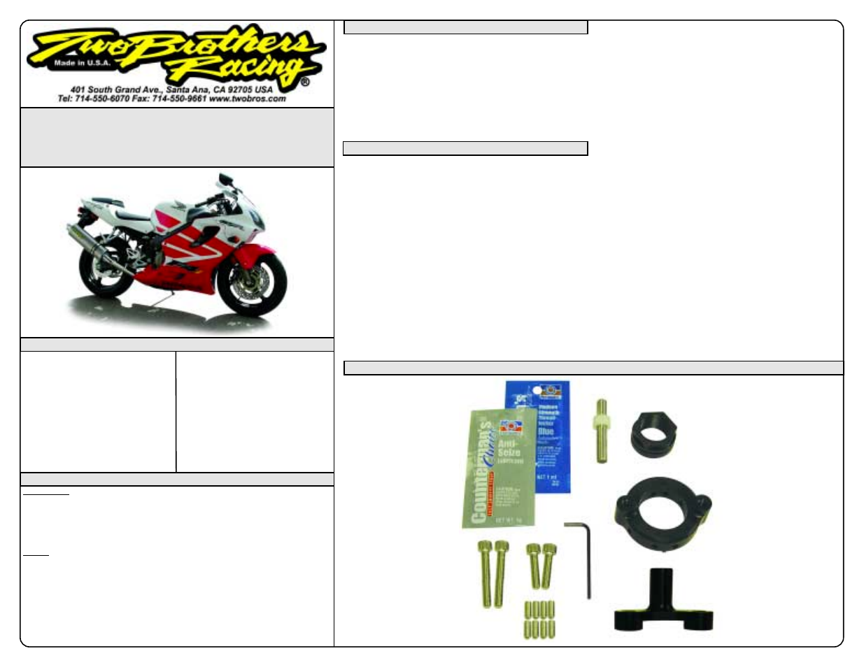 Two Brothers Racing Honda CBR600F4i User Manual | 1 page