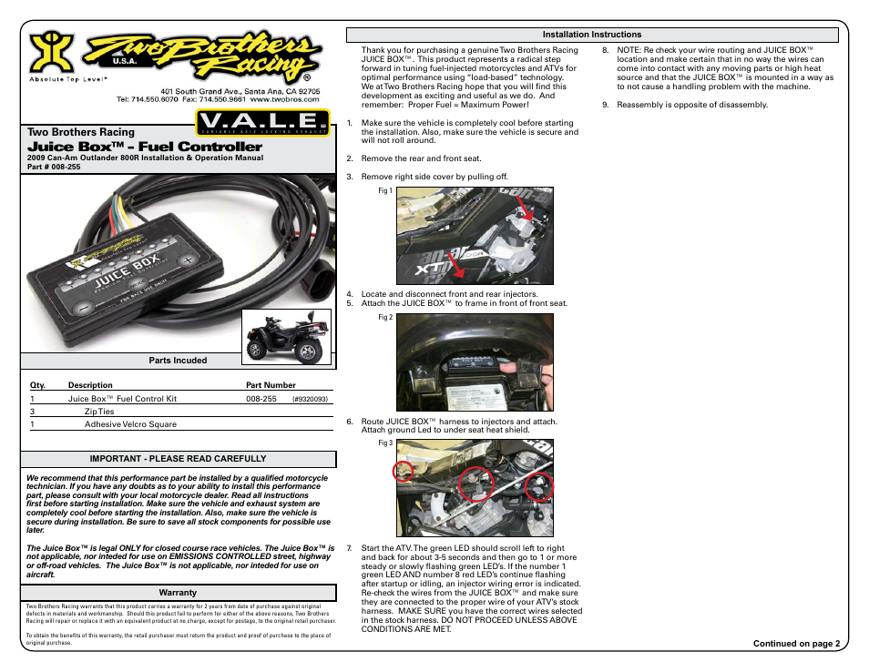 Two Brothers Racing Can-Am Spyder Outlander MAX 800R User Manual | 3 pages