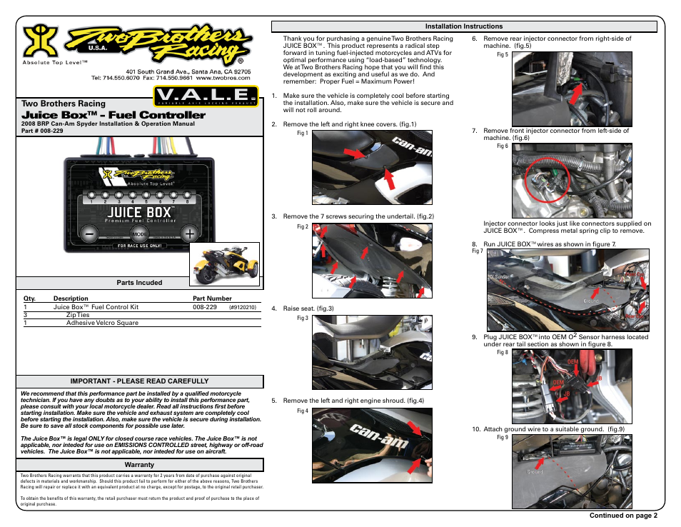 Two Brothers Racing Can-Am Spyder Spyder User Manual | 3 pages