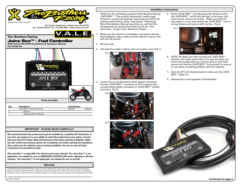 Two Brothers Racing Honda TRX700XX User Manual | 3 pages