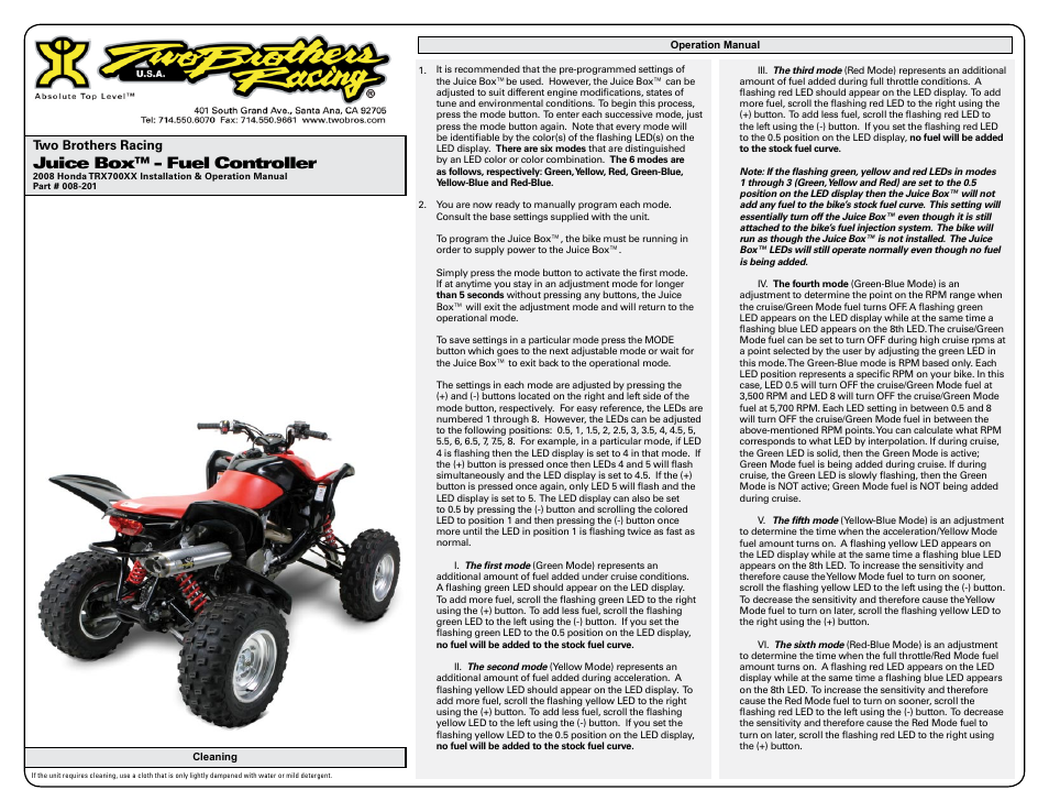 Juice box™ - fuel controller | Two Brothers Racing Honda TRX700XX User Manual | Page 2 / 3