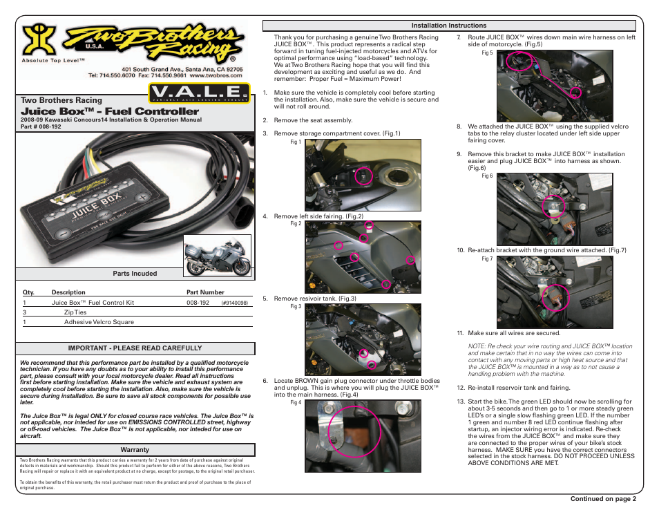 Two Brothers Racing Juice Box- Fuel Controller User Manual | 3 pages