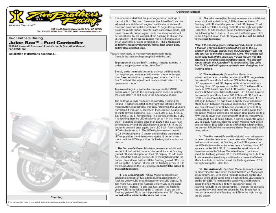 Juice box™ - fuel controller | Two Brothers Racing Juice Box- Fuel Controller User Manual | Page 2 / 3