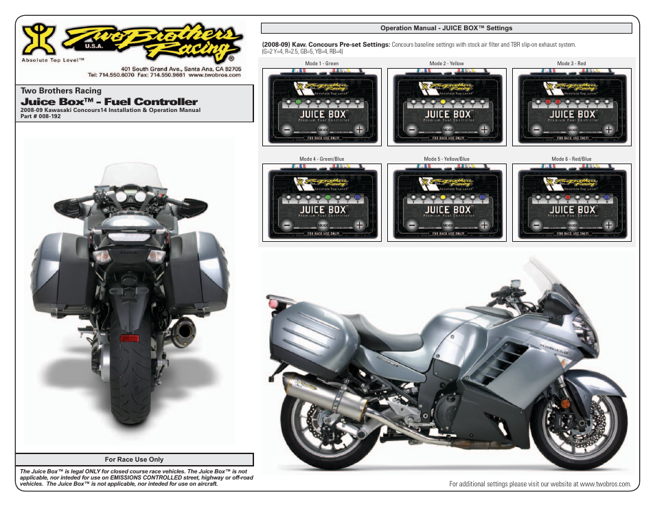 Juice box™ - fuel controller | Two Brothers Racing Juice Box- Fuel Controller User Manual | Page 3 / 3