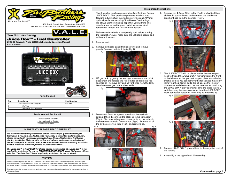 Two Brothers Racing Kawasaki Ninja EX650R User Manual | 3 pages