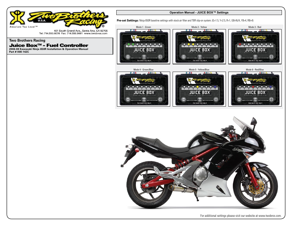 Juice box™ - fuel controller | Two Brothers Racing Kawasaki Ninja EX650R - CA Emissions Legal User Manual | Page 3 / 3