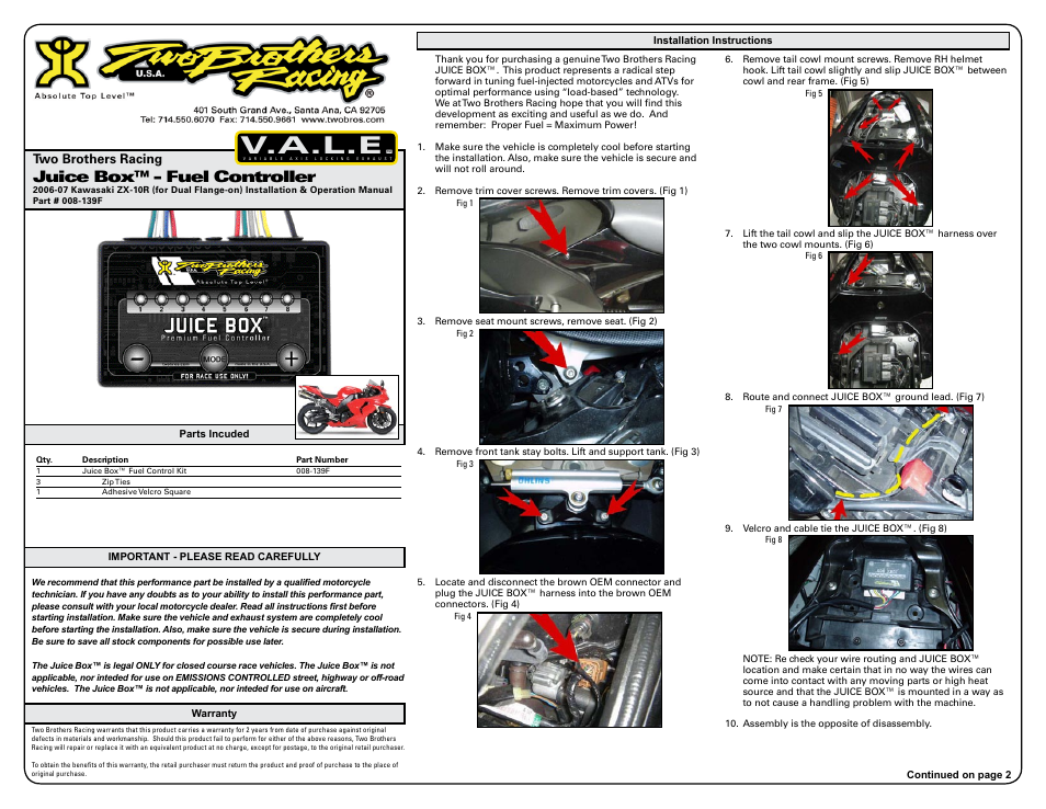 Two Brothers Racing Kawasaki ZX-10R - Dual Flange-On User Manual | 3 pages