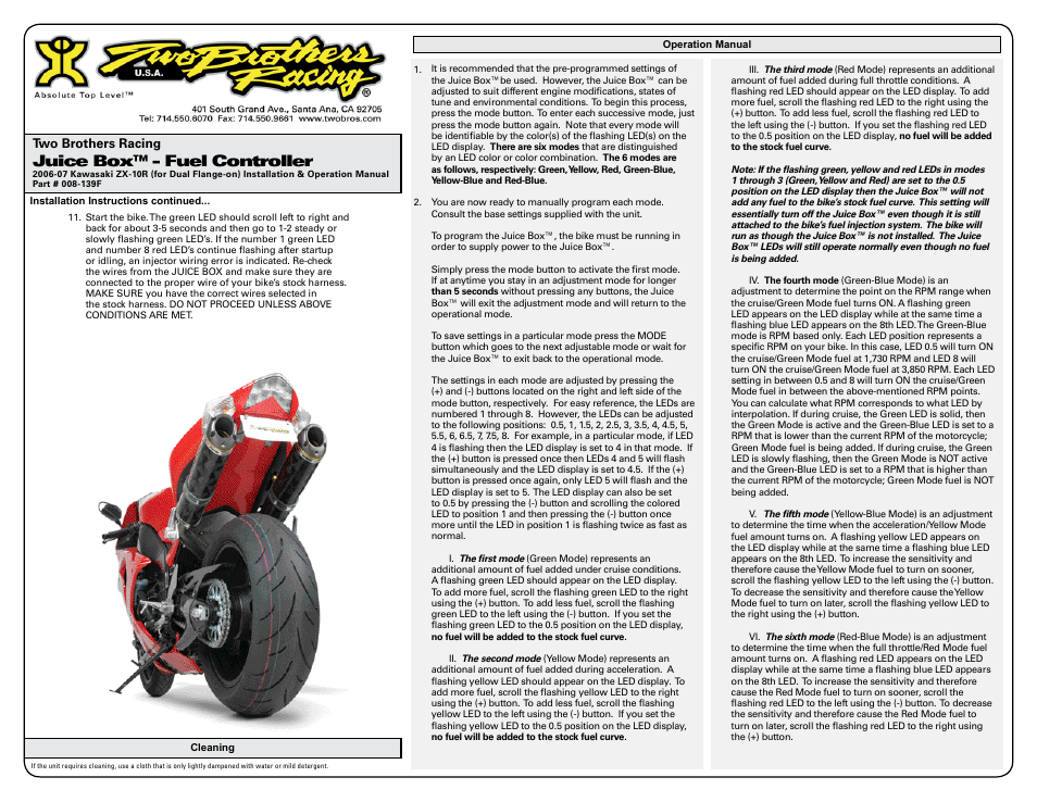 Juice box™ - fuel controller | Two Brothers Racing Kawasaki ZX-10R - Dual Flange-On User Manual | Page 2 / 3