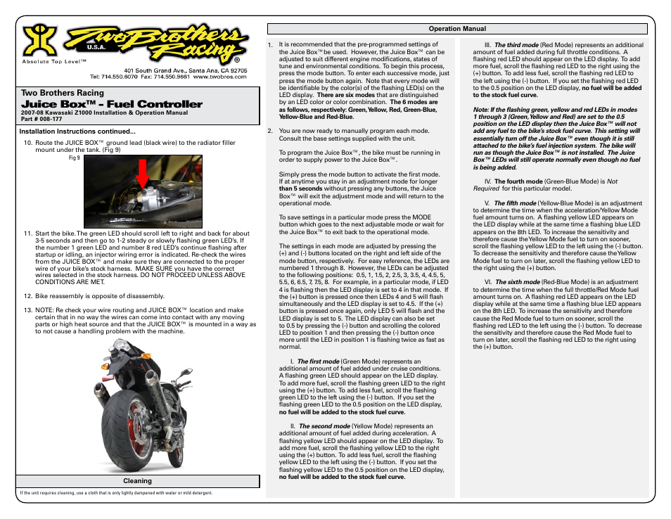 Juice box™ - fuel controller | Two Brothers Racing Kawasaki Z1000 User Manual | Page 2 / 3