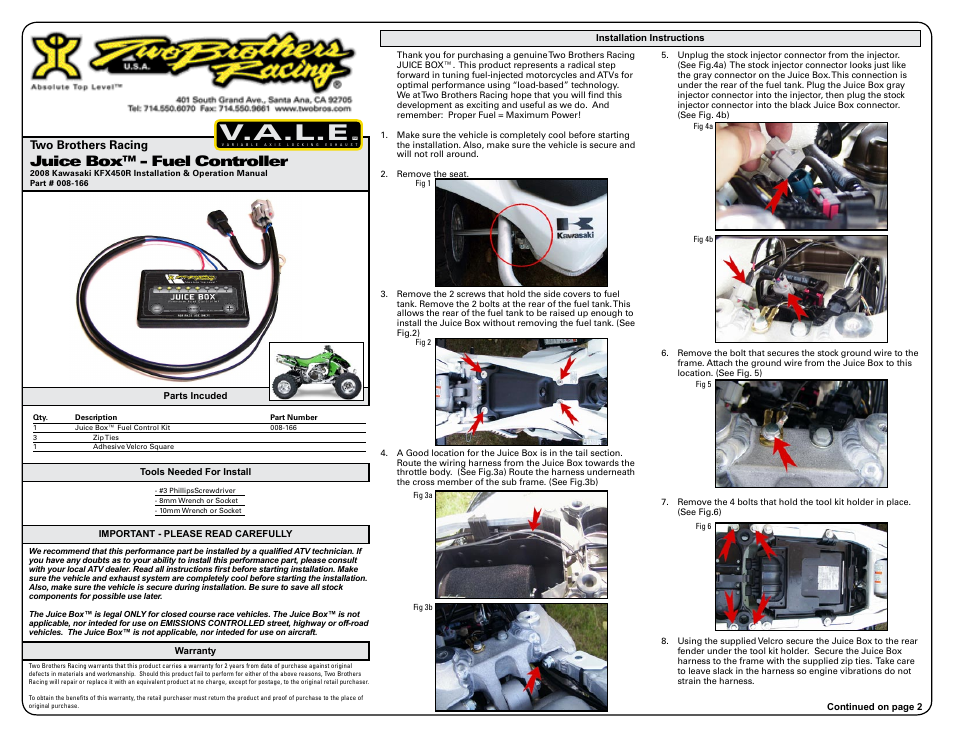 Two Brothers Racing Kawasaki KFX450R User Manual | 3 pages