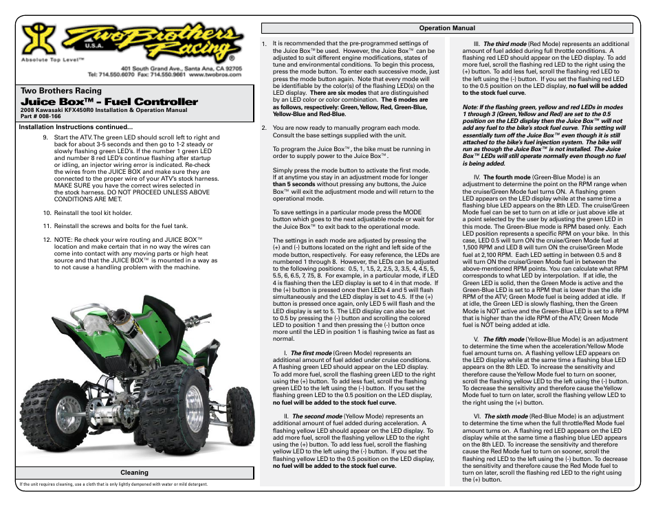 Juice box™ - fuel controller | Two Brothers Racing Kawasaki KFX450R User Manual | Page 2 / 3