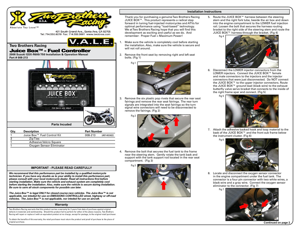 Two Brothers Racing Suzuki GSX-R750 User Manual | 3 pages