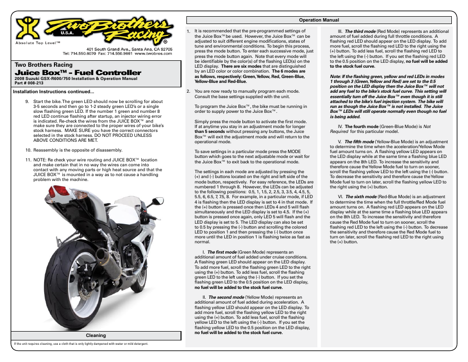 Juice box™ - fuel controller | Two Brothers Racing Suzuki GSX-R750 User Manual | Page 2 / 3