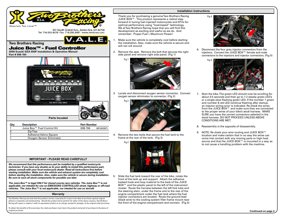 Two Brothers Racing Suzuki GSX-650F User Manual | 3 pages