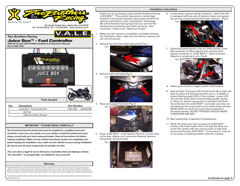 Two Brothers Racing 2005-06 Suzuki GSX-R1000 User Manual | 3 pages