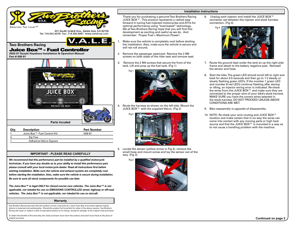 Two Brothers Racing 2002-07 Suzuki Hayabusa User Manual | 3 pages