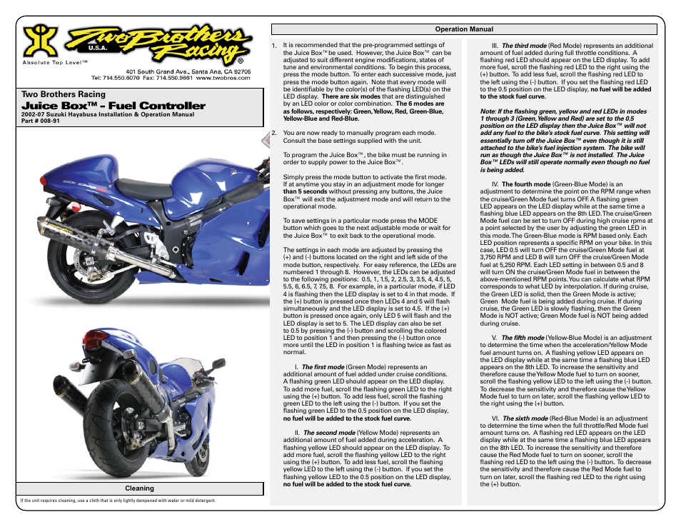 Juice box™ - fuel controller | Two Brothers Racing 2002-07 Suzuki Hayabusa User Manual | Page 2 / 3