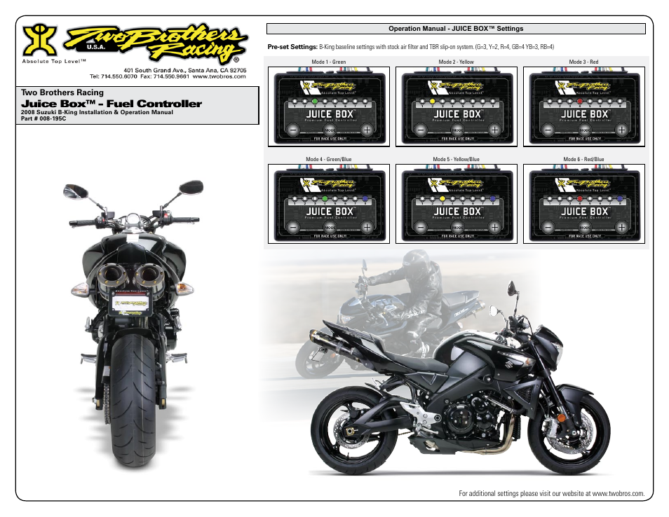 Juice box™ - fuel controller | Two Brothers Racing Suzuki B-King - CA Emissions Legal User Manual | Page 3 / 3