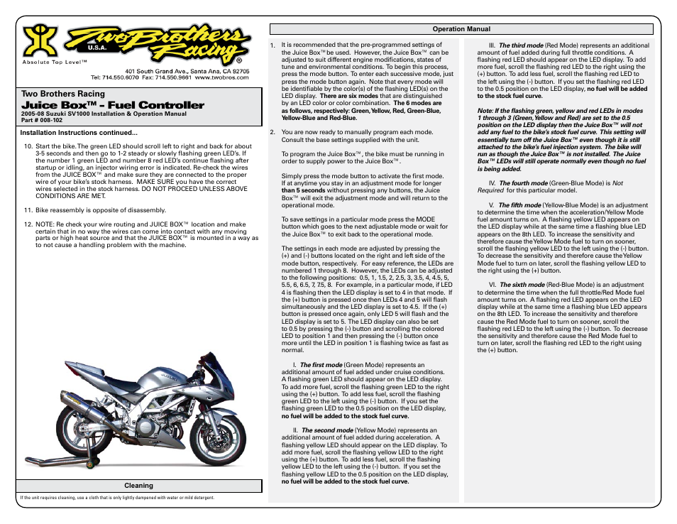 Juice box™ - fuel controller | Two Brothers Racing Suzuki SV-1000 User Manual | Page 2 / 3