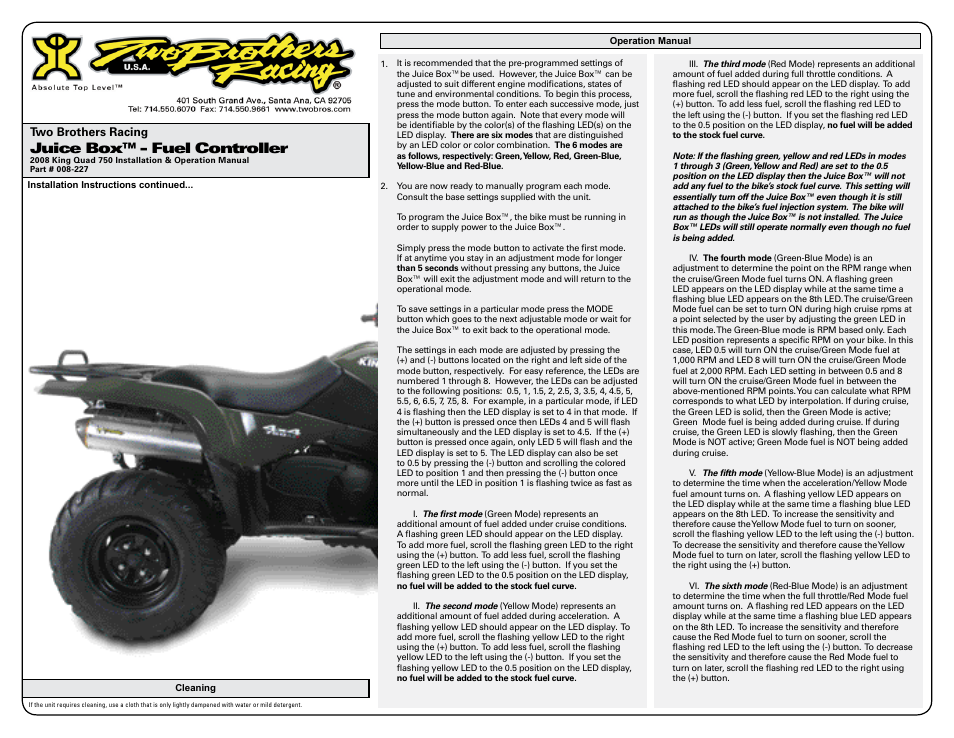 Juice box™ - fuel controller | Two Brothers Racing Suzuki King Quad 750 User Manual | Page 2 / 3