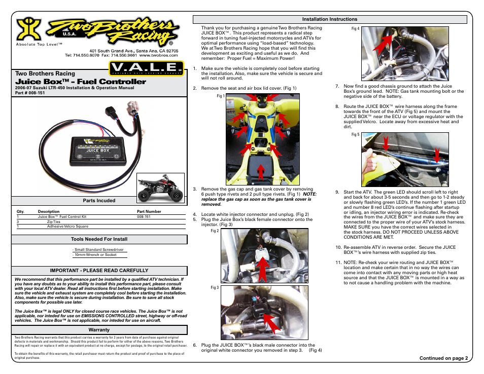 Two Brothers Racing 2006-07 Suzuki LTR-450 User Manual | 3 pages