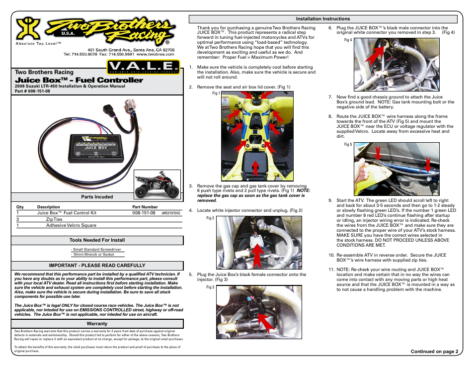 Two Brothers Racing Suzuki LTR450 User Manual | 3 pages