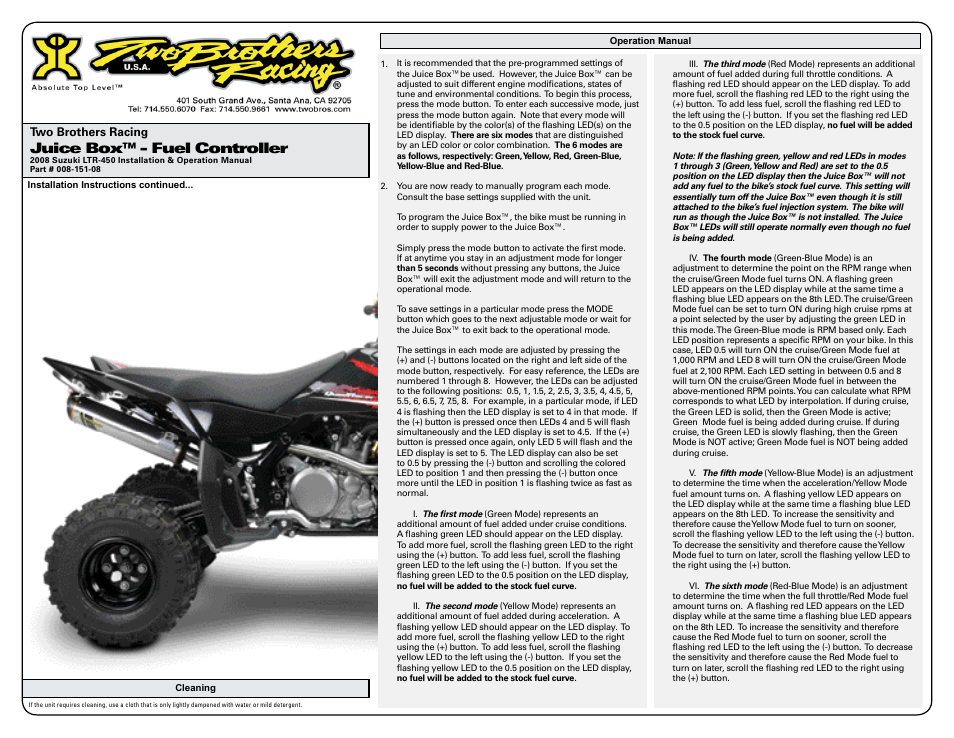 Juice box™ - fuel controller | Two Brothers Racing Suzuki LTR450 User Manual | Page 2 / 3