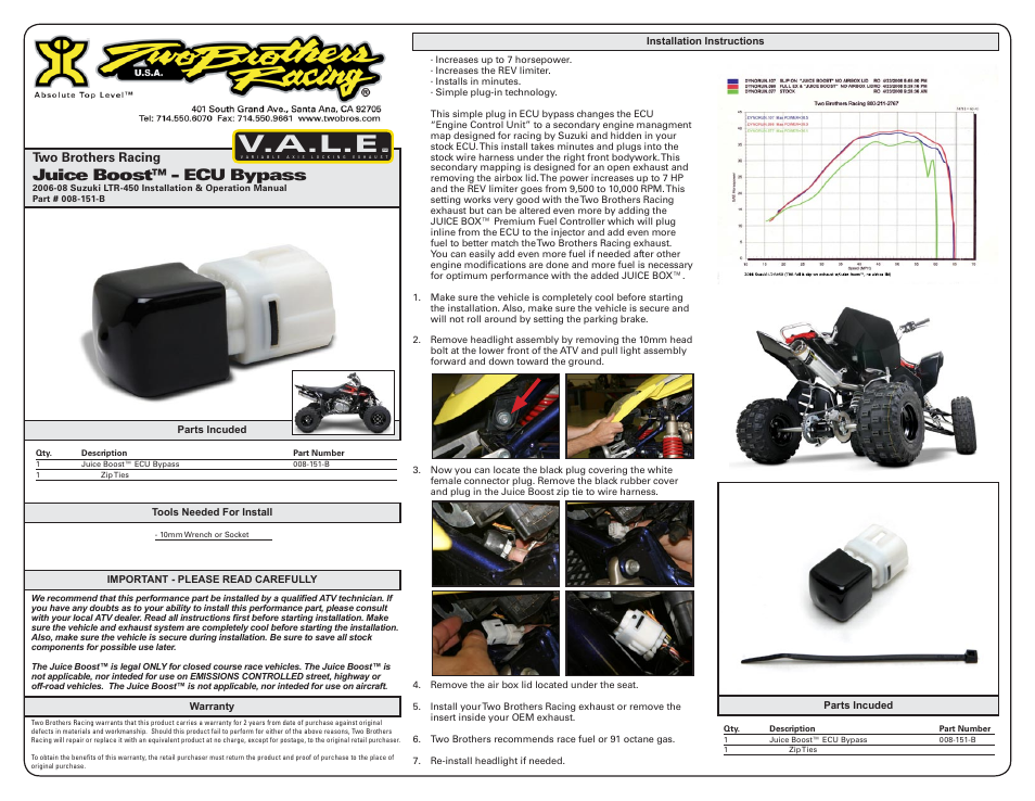 Two Brothers Racing Suzuki LTR450 - Juice Boost ECU User Manual | 1 page