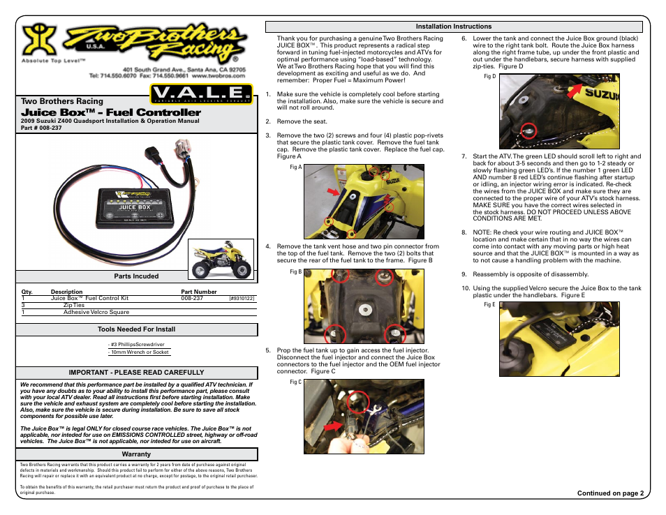 Two Brothers Racing Suzuki Z400 Quadsport User Manual | 3 pages