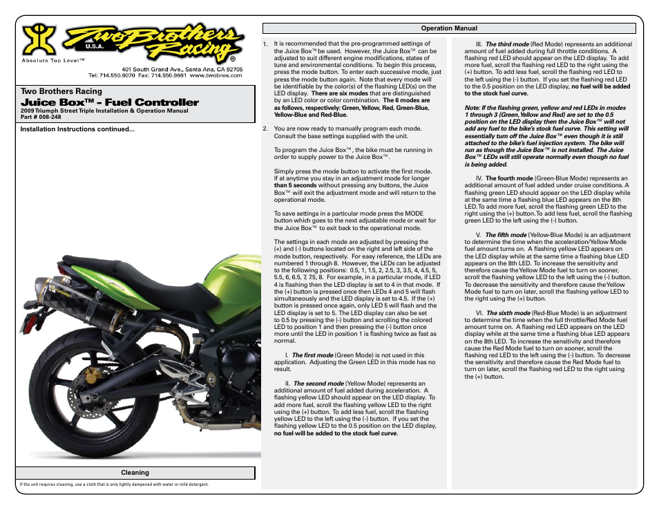 Juice box™ - fuel controller | Two Brothers Racing Triumph Street Triple User Manual | Page 2 / 3