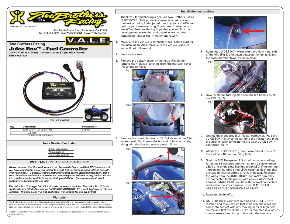 Two Brothers Racing Yamaha Grizzly 700 User Manual | 3 pages