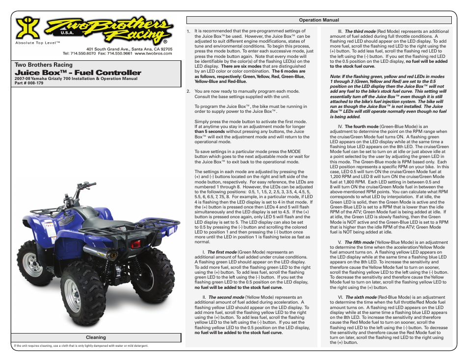 Juice box™ - fuel controller | Two Brothers Racing Yamaha Grizzly 700 User Manual | Page 2 / 3