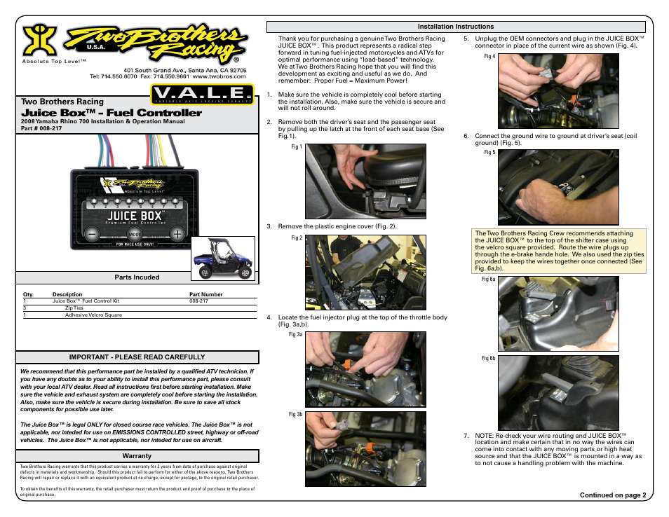 Two Brothers Racing Yamaha Rhino 700 User Manual | 3 pages