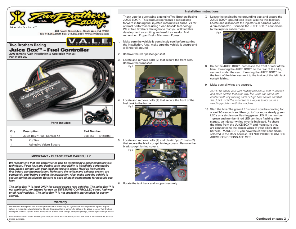 Two Brothers Racing Yamaha FZ-6R User Manual | 3 pages