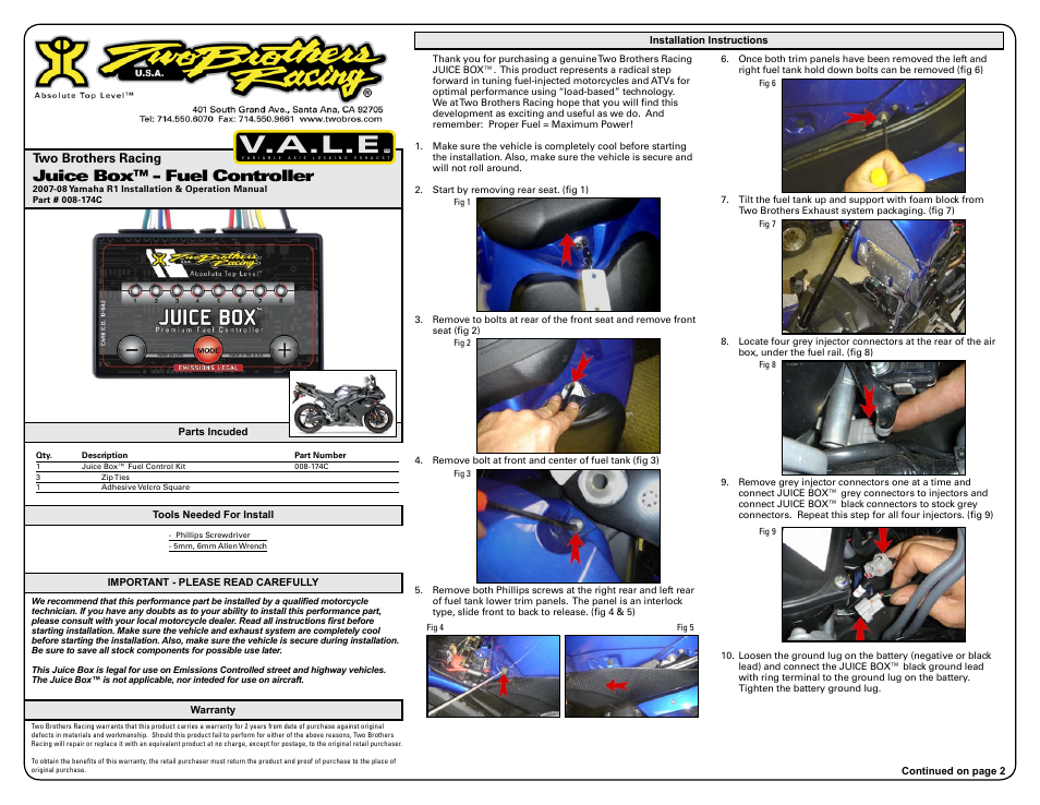 Two Brothers Racing 2007-08 Yamaha R1 User Manual | 3 pages