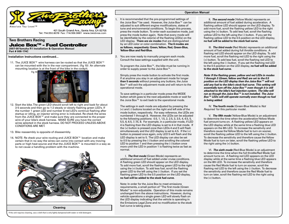 Juice box™ - fuel controller | Two Brothers Racing 2007-08 Yamaha R1 User Manual | Page 2 / 3