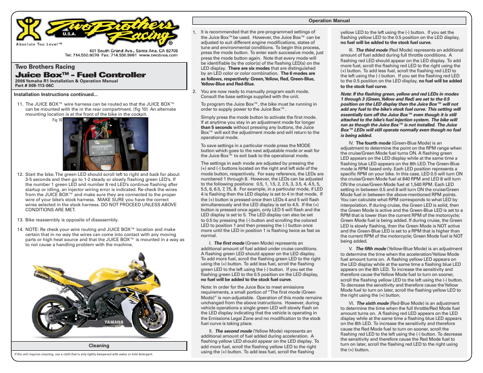 Juice box™ - fuel controller | Two Brothers Racing 2006 Yamaha R1 User Manual | Page 2 / 3