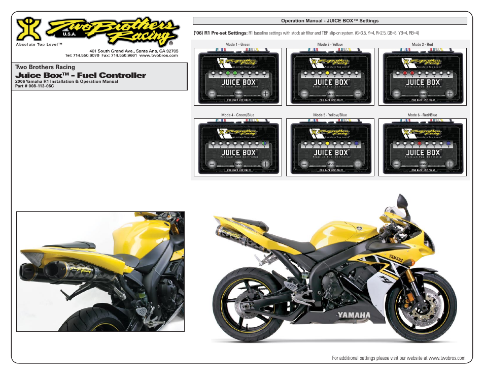 Juice box™ - fuel controller | Two Brothers Racing 2006 Yamaha R1 User Manual | Page 3 / 3